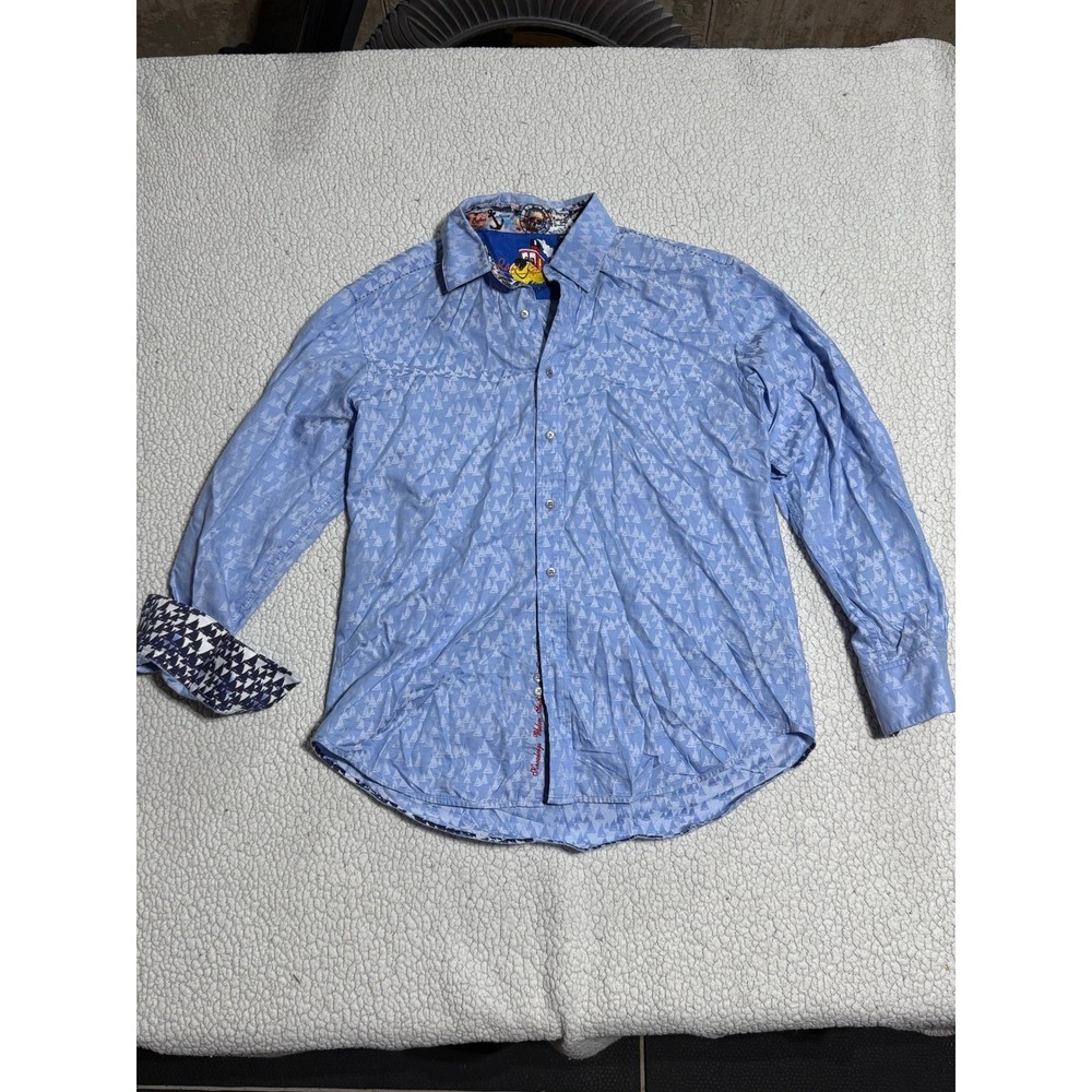 Robert Graham Mens Blue Sailboat Print Long Sleeve Button Down Shirt Large L/G